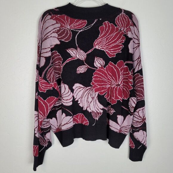 Eloquii Floral Sweater Mock Neck Stretch Knit Black Red Mauve Purple Size 22/24 - Picture 2 of 11